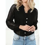 Shirt Blouse Women's Black White Pink Solid Color Button Cut Out Street Daily Fashion V Neck S