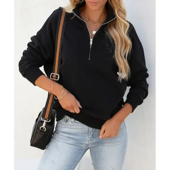 Hoodie Women's Black White Green Solid Color Quarter Zip Street Daily Active Sports V Neck Regular Fit S