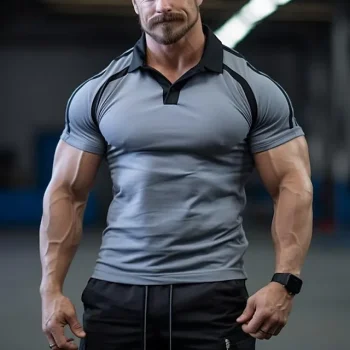 Men's Polo Shirt Sport Polo Casual Sports Lapel Short Sleeve Fashion Basic Color Block Patchwork Summer Regular Fit Gray Polo Shirt
