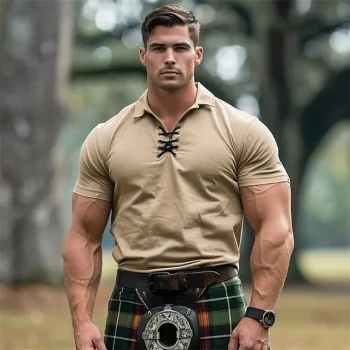 Men's Polo Shirt Golf Shirt Casual Holiday Lace Up Neck Short Sleeve Fashion Basic Solid Color Vintage Style Summer Regular Fit Khaki Polo Shirt