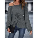 Shirt Blouse Women's Gray Solid Color Ruched Street Daily Fashion One Shoulder S
