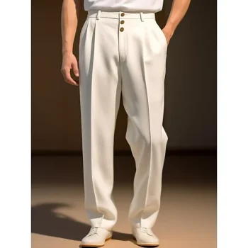 Men's Dress Pants Trousers Pleated Pants Suit Pants Zipper Button Pocket Plain Comfort Breathable Outdoor Daily Going out Fashion Casual Black White