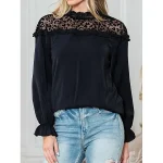 Shirt Blouse Women's Black Solid Color Lace Street Daily Fashion Round Neck S