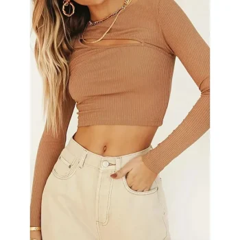 T shirt Tee Crop Tshirt Women's Black White Purple Plain Cut Out Daily Fashion Round Neck Slim S