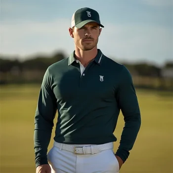 Men's Sport Polo Golf Shirt Casual Sports Lapel Long Sleeve Fashion Basic Button Spring & Fall Regular Fit Dark Green Sport Polo