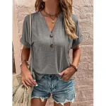 Shirt Blouse Women's Black Pink Navy Blue Solid Color Button Street Daily Fashion V Neck S