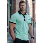 Men's Polo Shirt Golf Shirt Casual Holiday Lapel Short Sleeve Fashion Basic Color Block Patchwork Pocket Summer Regular Fit Royal Blue Mint Green Polo Shirt