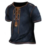 Men's T shirt Tee Tee Top Color Block Collar Street Vacation Short Sleeves Lace up Clothing Apparel Fashion Designer Basic