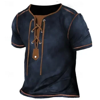 Men's T shirt Tee Tee Top Color Block Collar Street Vacation Short Sleeves Lace up Clothing Apparel Fashion Designer Basic