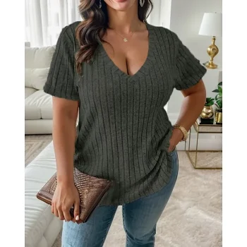 T shirt Tee Women's Black Green Khaki Plain Daily Weekend Fashion V Neck Regular Fit S