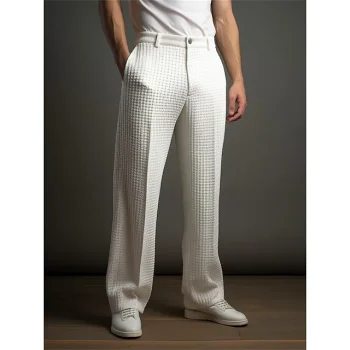 Men's Dress Pants Trousers Suit Pants Waffle Pants Button Front Pocket Straight Leg Plain Comfort Business Daily Holiday Fashion Chic & Modern Black White