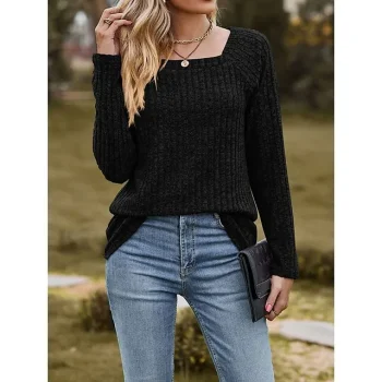 T shirt Tee Women's Black Wine Army Green Solid Color Sexy Office Daily Streetwear Daily Square Neck Ribbed Regular Fit S