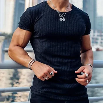 Men's T shirt Tee Tee Short Sleeve Shirt Tee Top Plain Pit Strip Crew Neck Street Vacation Short Sleeve Sexy Clothing Apparel Fashion Designer Basic