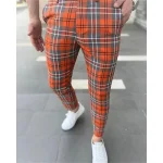 Men's Dress Pants Trousers Chinos Button Pocket Plaid Comfort Wedding Daily Fashion Classic Style Orange Khaki Micro-elastic