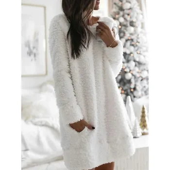 Women‘s Sweater Dress Winter Dress Mini Dress Black White Pink Long Sleeve Pure Color Fall Winter Autumn Crew Neck Hot Fall Dress 2022 S M L XL
