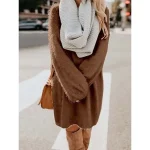 Women‘s Sweater Dress Winter Dress Shift Dress Black Blue Purple Gold Pink Yellow Red Brown Beige Light Blue Long Sleeve Pure Color Patchwork Winter Fall Crew Neck Turtleneck Hot Casual Fall Dress