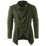 men's retro knight solid heap collar long sleeve t-shirt casual loose asymmetrical punk pullover blouse tops army green