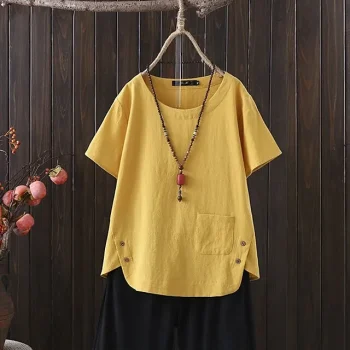 Women's Shirt Blouse Solid Color Daily Going out Navy White Yellow Short Sleeve Basic Casual Crew Neck Regular Fit Summer Spring