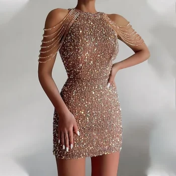 Women's Fringe Dress Pink Black Sequin Dress Party Dress Sparkly Dress Homecoming Dress Bodycon Mini Dress Black Sleeveless Tassel Beads Spring Crew Neck Hot Elegant /