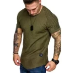 Men's T shirt Tee Plain Slim Pleated Crew Neck Casual Holiday Short Sleeve Pleated Sleeve Clothing Apparel Cotton Sports Fashion Lightweight Big and Tall