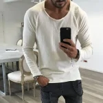 Men's T shirt Tee Long Sleeve Shirt Plain V Neck Outdoor Street Long Sleeve Clothing Apparel Cotton Fashion Casual Breathable Comfortable