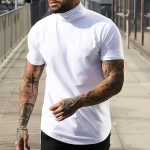 Men's T shirt Tee Plain Turtleneck Street Holiday Short Sleeve Clothing Apparel Fashion Casual Comfortable