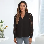 Women's Sexy Plus Size Blouses Lace Shirt Shirt Geometric Casual Lantern Sleeve Black White Pink Lace Patchwork Cut Out Long Sleeve Casual Standing Collar Loose Fit
