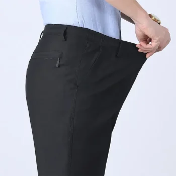 Men's Dress Pants Trousers Chinos Elastic Waist Plain Comfort Breathable Wedding Business Casual Fashion Formal Black+Grey Black High Waist Stretchy