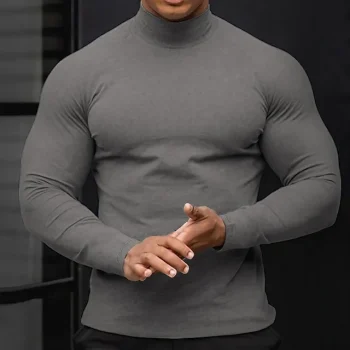 Men's T shirt Tee Turtleneck shirt Long Sleeve Shirt Holiday Rolled collar Holiday Vacation Long Sleeve Clothing Apparel Casual Comfortable Essential