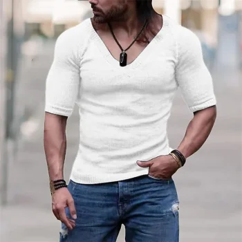 Men's T shirt Tee Plain V Neck Street Sports Long Sleeve Clothing Apparel Fashion Designer Casual Comfortable