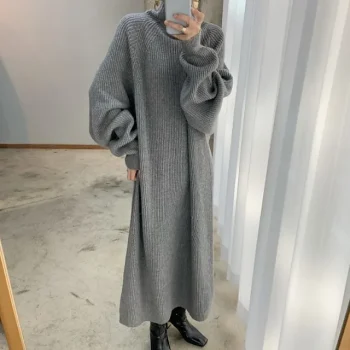 Women's Sweater Dress Knit Dress Jumper Dress Long Dress Maxi Dress Knitwear Stylish Modern Pure Color Winter Dress Daily Vacation Going out Turtleneck Long Sleeve Knit Loose Fit Brown Apricot