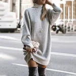 Women's Sweater Dress Knit Dress Jumper Dress Mini Dress Knitwear Warm Basic Pure Color Outdoor Winter Dress Birthday Date Turtleneck Long Sleeve Knit Loose Fit Yellow Wine Red S M L XL XXL 3XL