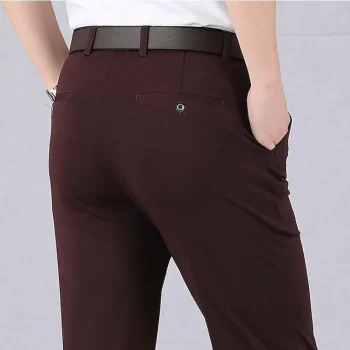 Men's Dress Pants Trousers Casual Pants Pocket Elastic Waist Straight Leg Plain Stretch Wedding Office Business Stylish Formal Black Wine High Waist Micro-elastic