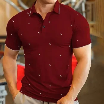 Men's Polo Shirt Golf Shirt Business Casual Ribbed Polo Collar Short Sleeve Stylish Casual Graphic Prints Print Summer Regular Fit Wine Navy Black White Polo Shirt
