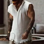 Men's Shirt Linen Shirt Summer Shirt Beach Shirt White Wine Blue Sleeveless Plain V Neck Summer Hawaiian Holiday Clothing Apparel