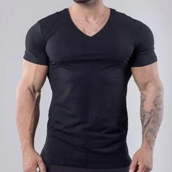 Men's T shirt Tee Plain V Neck Daily Vacation Short Sleeves Clothing Apparel Stylish Classic Casual / Sporty Muscle
