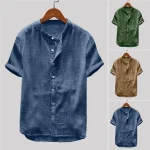 Men's Summer Shirt Beach Shirt Blue Green Khaki Short Sleeve Plain Collar Summer Casual Daily Clothing Apparel