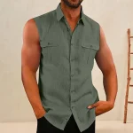 Men's Casual Shirt Summer Shirt Beach Shirt Black Blue Purple Sleeveless Solid / Plain Color Shirt Collar Summer Hawaiian Clothing Apparel