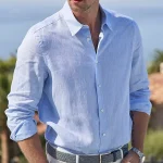 Men's Linen Shirt Casual Shirt Summer Shirt Beach Shirt White Pink Blue Long Sleeve Plain Lapel Spring & Summer Hawaiian Holiday Clothing Apparel Basic