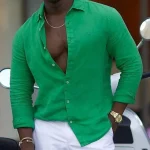 Men's Shirt Linen Shirt Summer Shirt Beach Shirt White Pink Blue Long Sleeve Plain Lapel Spring & Summer Hawaiian Holiday Clothing Apparel Basic