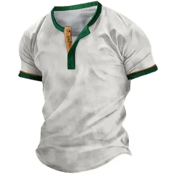 Men's Henley Shirt Tee Top Plain Henley Street Vacation Short Sleeves Clothing Apparel Fashion Designer Basic