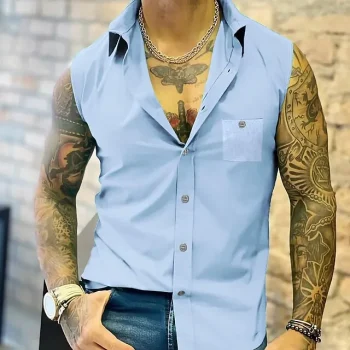 Men's Shirt Casual Shirt Summer Shirt Beach Shirt Black Blue Brown Sleeveless Plain Turndown Summer Casual Daily Clothing Apparel