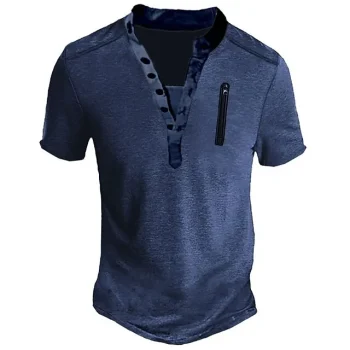 Men's T shirt Tee Henley Shirt Tee Top Plain Henley Street Vacation Short Sleeves Clothing Apparel Fashion Designer Basic