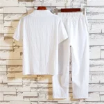 Men's Shirt 2 Piece Shirt Set Summer Shirt Beach Shirt Black White Navy Blue Short Sleeve Plain V Neck Summer Casual Daily Clothing Apparel