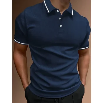Men's Button Up Polos Polo Shirt Casual Holiday Lapel Short Sleeve Fashion Basic Plain Classic Summer Regular Fit Light Sky Blue Black Army Green Dark Navy Brown Grey Button Up Polos