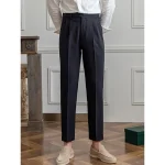 Men's Dress Pants Trousers Suit Pants Gurkha Pants Pleated High Rise Plain Comfort Breathable Outdoor Daily Going out Vintage Elegant Black Khaki