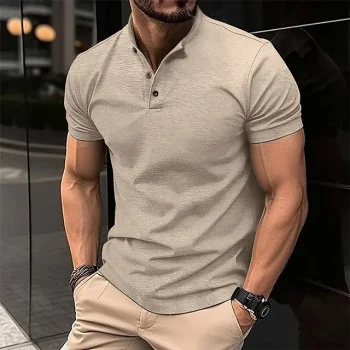 Men's Polo Shirt Golf Shirt Casual Holiday Henley Short Sleeve Fashion Basic Plain Classic Summer Regular Fit Black White Wine Army Green khaki Polo Shirt
