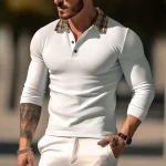 Men's Golf Shirt Polo Casual Sports Lapel Long Sleeve Fashion Basic Color Block Plaid / Check Patchwork Button Summer Regular Fit Black White Blue Gray Golf Shirt