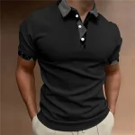 Men's Button Up Polos Polo Shirt Casual Sports Lapel Short Sleeve Fashion Basic Color Block Patchwork Button Summer Regular Fit Black White Red Brown Button Up Polos