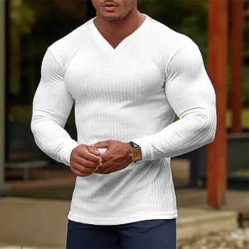 Men's T shirt Tee Tee Top Plain Pit Strip V Neck Street Vacation Long Sleeve Clothing Apparel Fashion Designer Basic